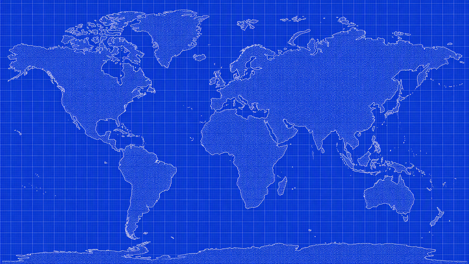 World map drawn as a blueprint